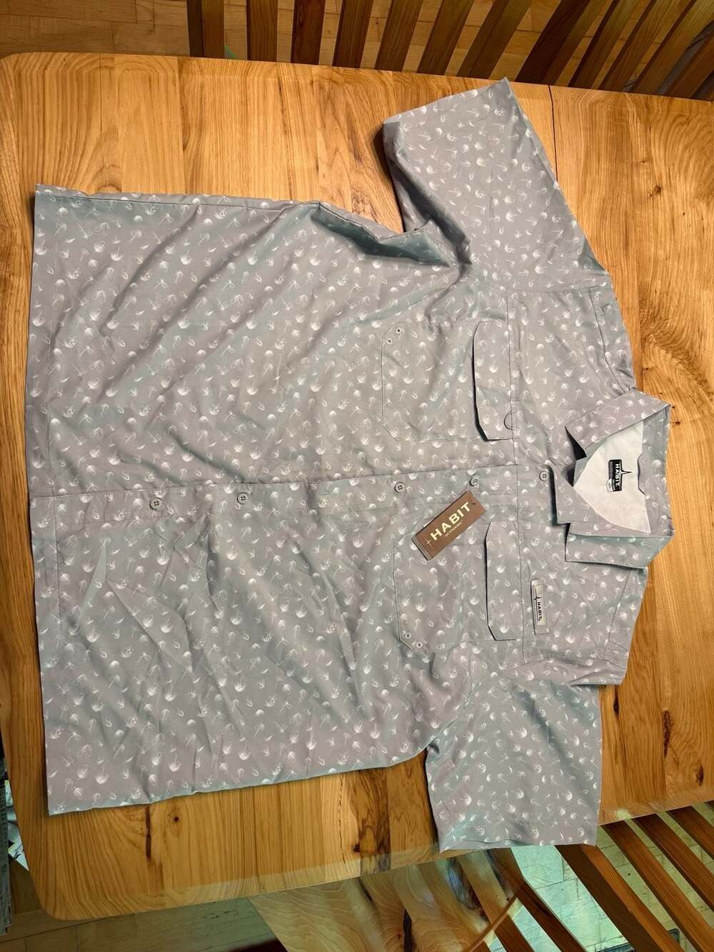Habit Fishing Shirt Size 2XL Dusk Diver Gray Fly Print Short Sleeve